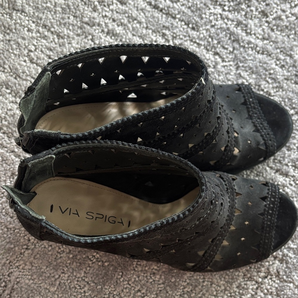 Via Spiga Black Cutout Heeled Boots